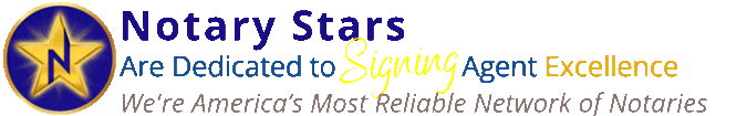 Notary Stars logo with blue circle, gold star, and text about signing agent excellence